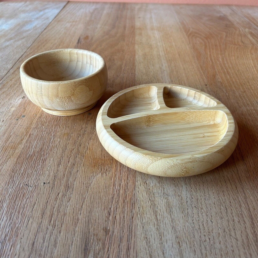 Avanchy Baby & Toddler‎ Bowl & Plate Set Bamboo Wooden Baby Led Weaning